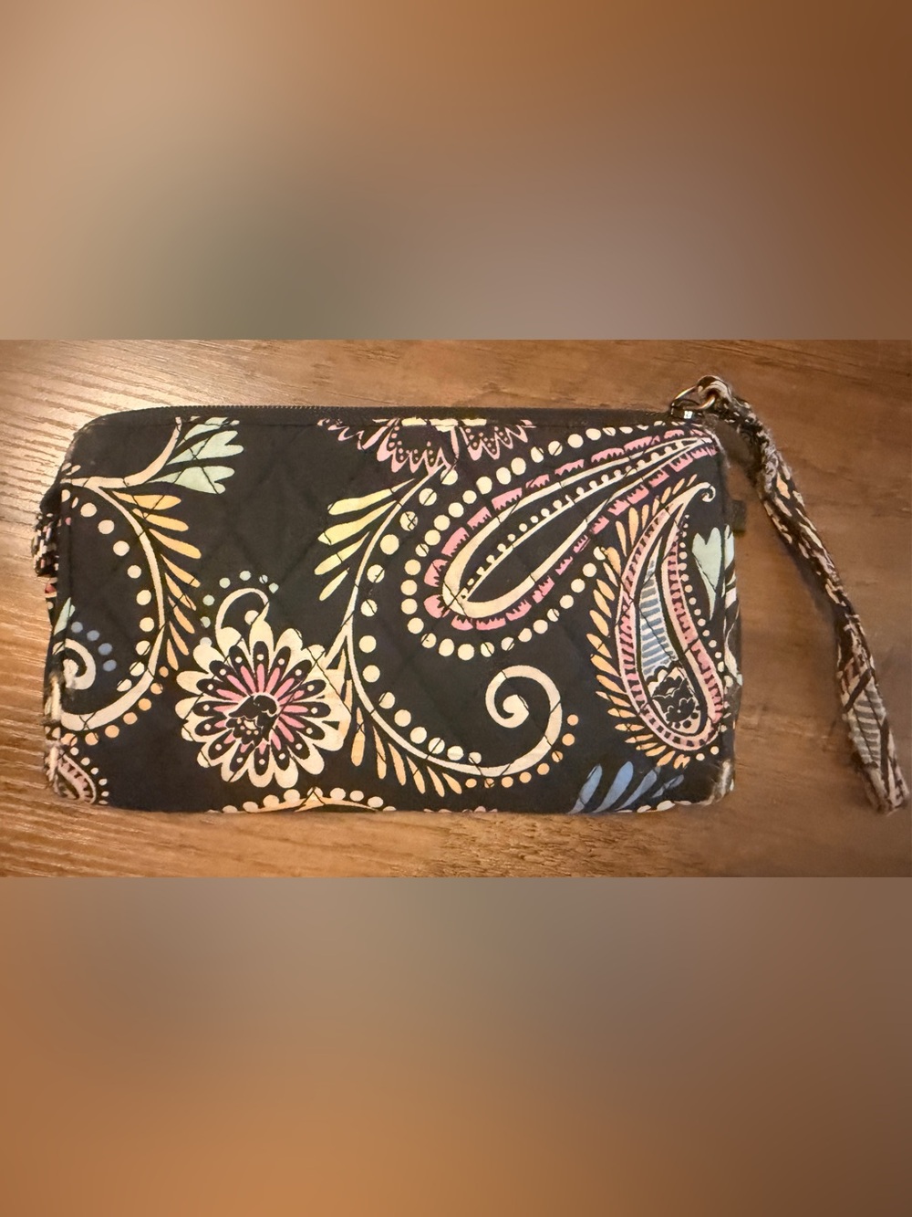 Vera Bradley Black Swirl Zip Wallet Paisley Bandana Print Card Holder Zipper